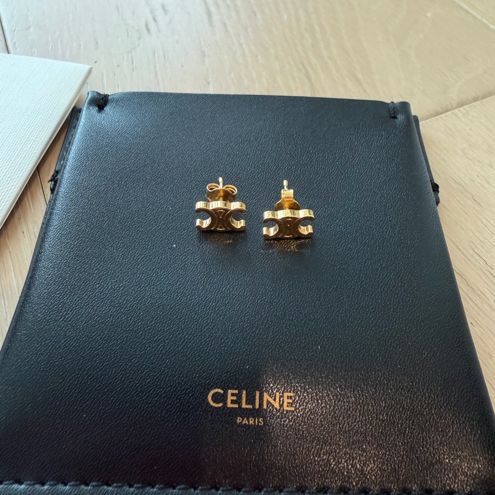 Celine Gold Logo Stud Earrings